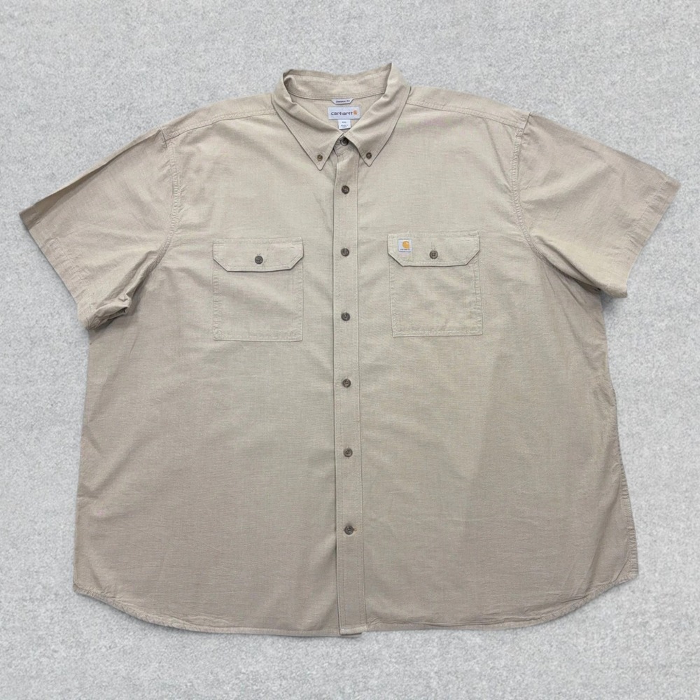 Carhartt Button Down Shirt Mens 4XL Tan Short Sleeve Original Fit Cotton Work